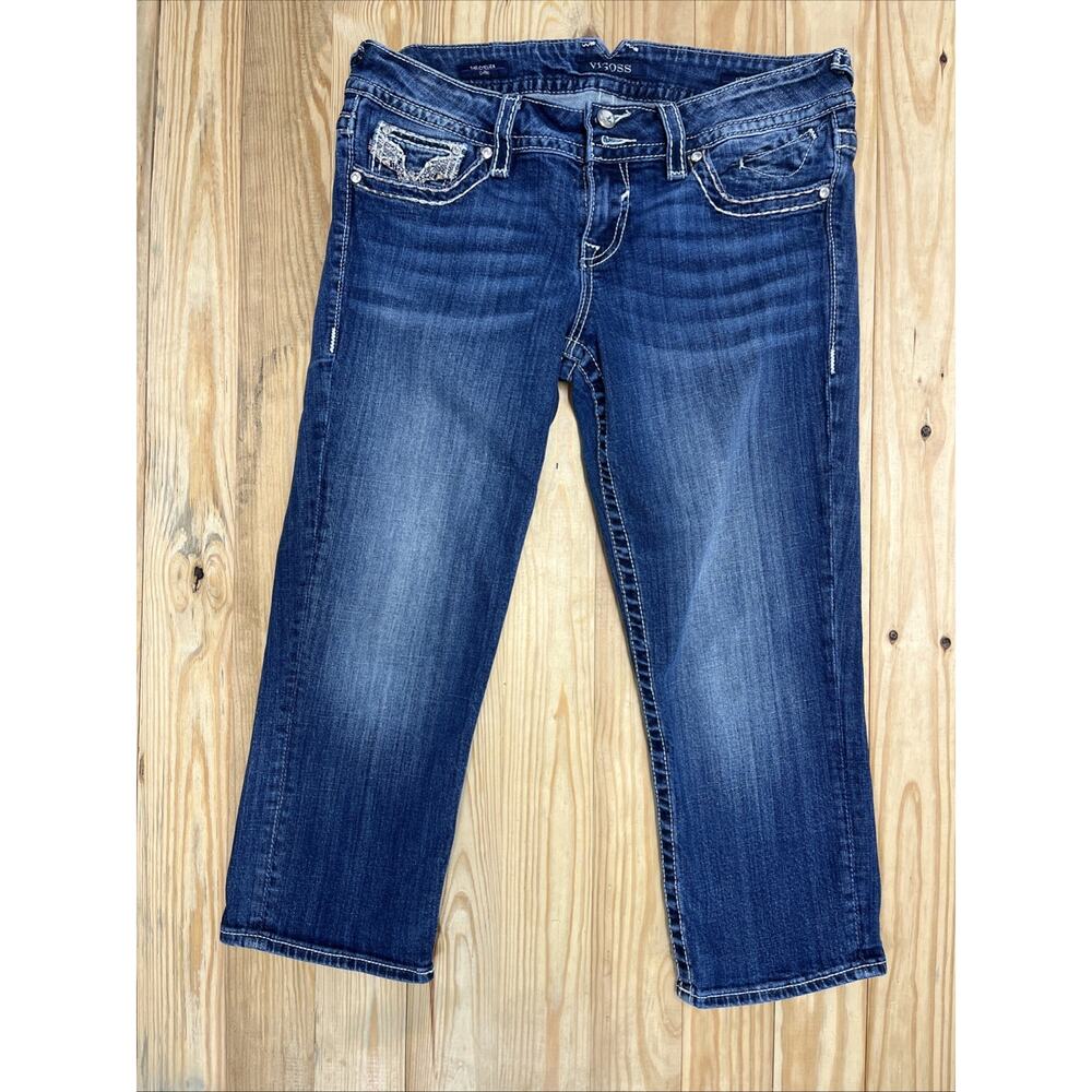 Vigoss Jeans Women's Chelsea CAPRI Embroidered Sequin Stretch (size 9/10